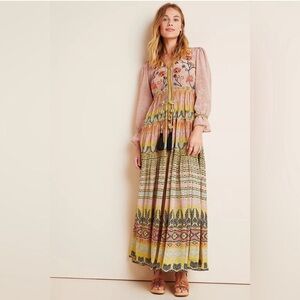 Anthropologie Dress Giorgia Embroidery Maxi Dress Bhanuni by Jyoti Size 10